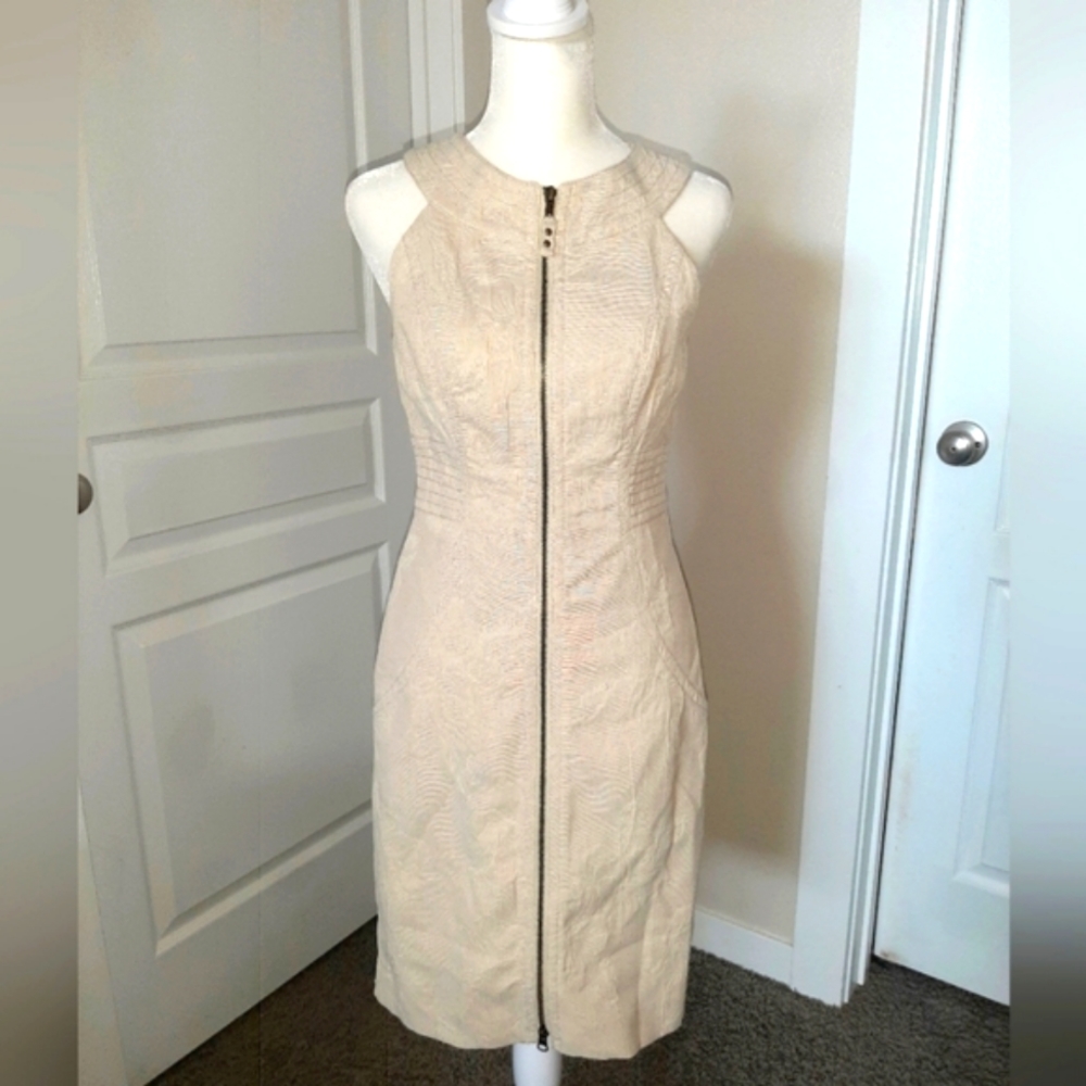 Muse Dress-size 2-zip front-sheath-tan/gold‎